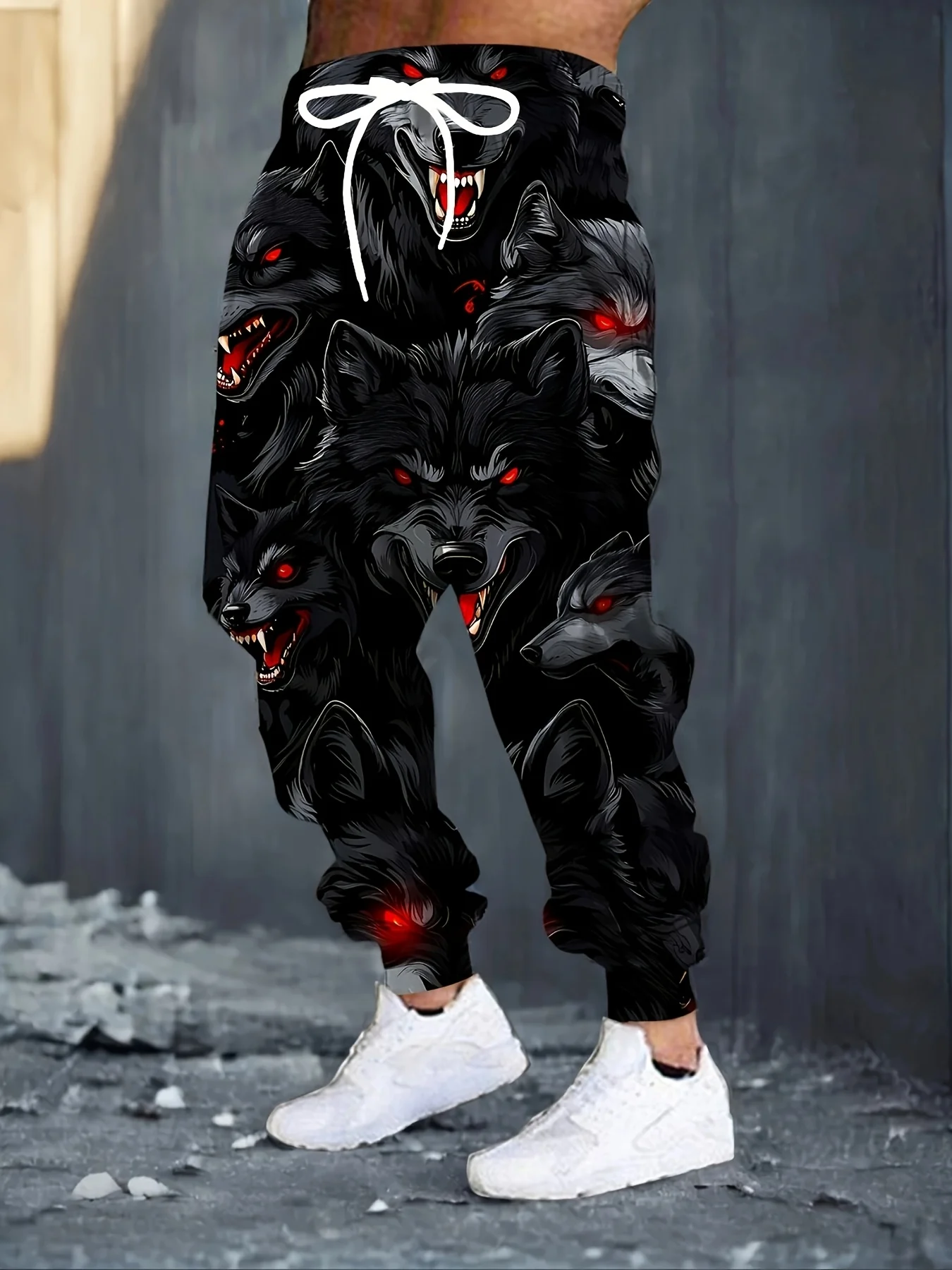 남성용 3D 늑대 바지 스트리트 팬츠 남성용 사이드 포켓 ​​신축성 있는 드로스트링 스웨트팬츠 남성용 조깅 바지 캐주얼 바지 가을