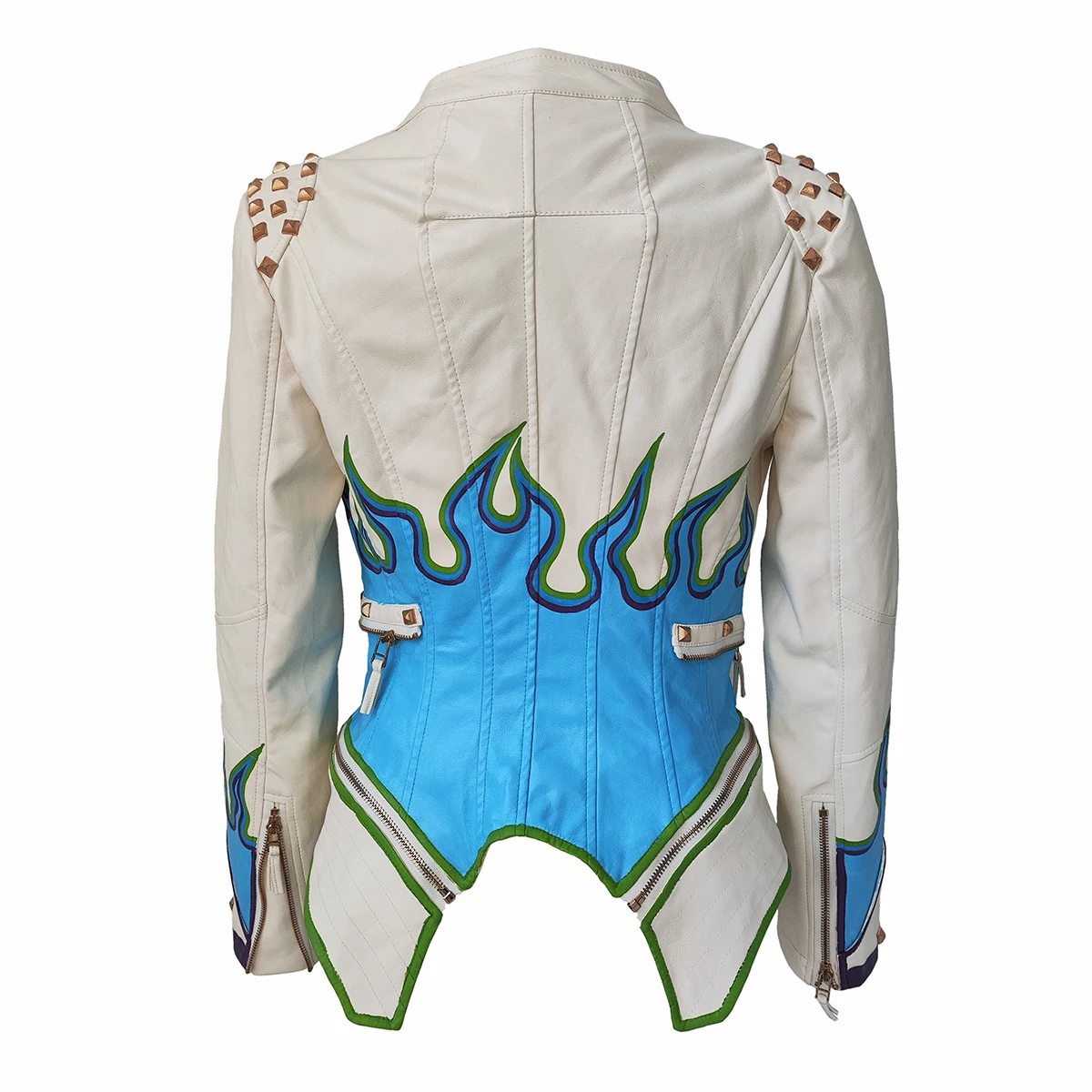 Giacca da Donna in Ecopelle PU con Borchie e Rivetti, Vestibilità Perfetta, Pelle Artificiale con Graffiti Disegnati a Mano, Stile Punk Moto Biker