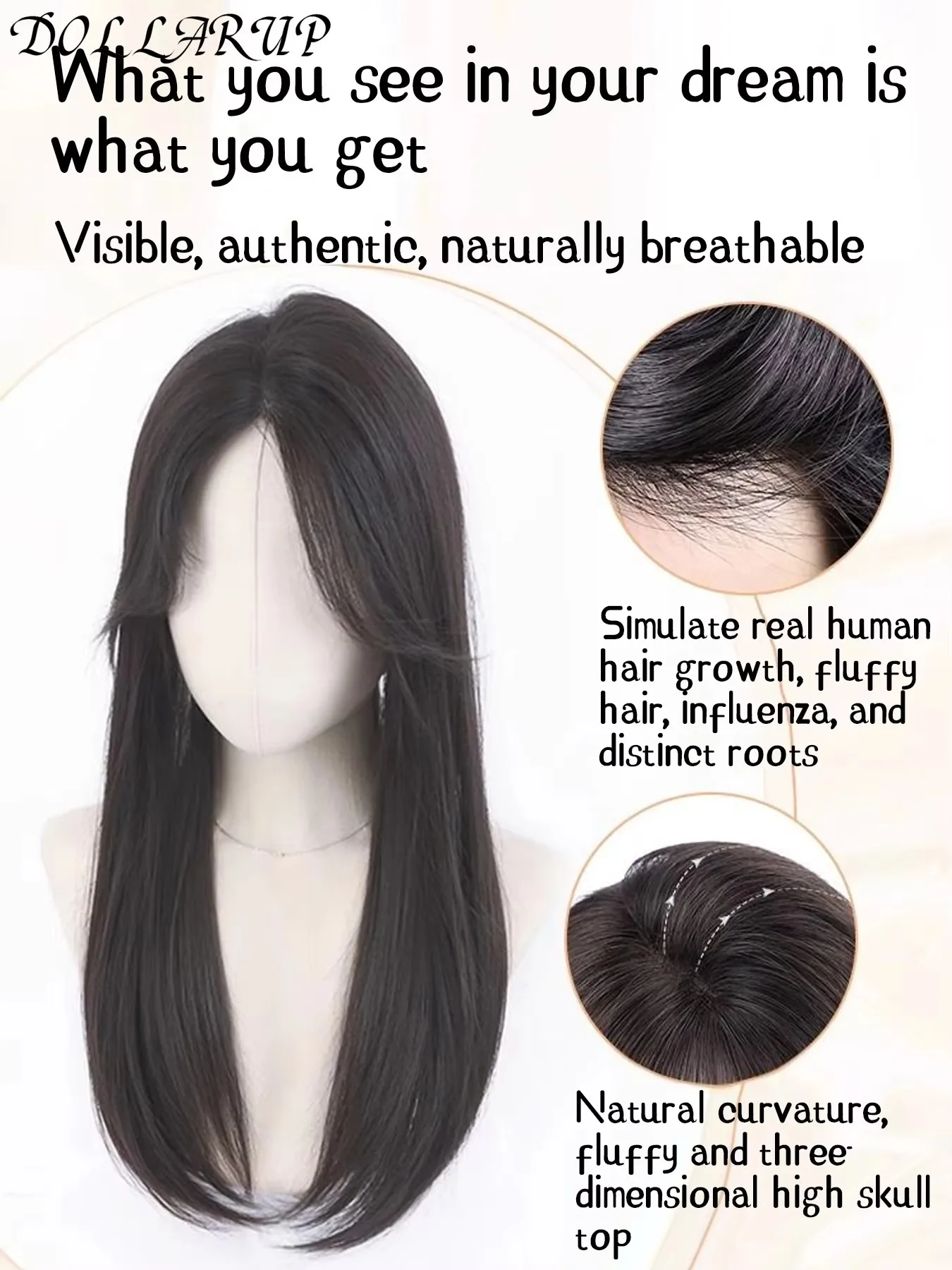 JKL الشعر القبعات العالية للنساء 21.5 ''شعر علوي مستقيم مع الانفجارات لتخفيف الشعر قطع الشعر الاصطناعية الانفجارات الشعر التمديد #5