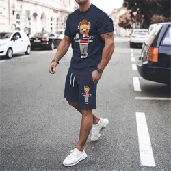 Conjunto de camiseta y pantalones cortos para hombre, ropa deportiva de marca de lujo de alta calidad, con estampado de oso, 2 piezas, para verano, 2023