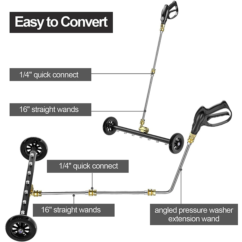 

22 Inch Car Chassis High Pressure Washer 1/4 Quick Connector Water Broom Under Car Chassis Floor Wash Extendable 3-Wand 4000 PSI