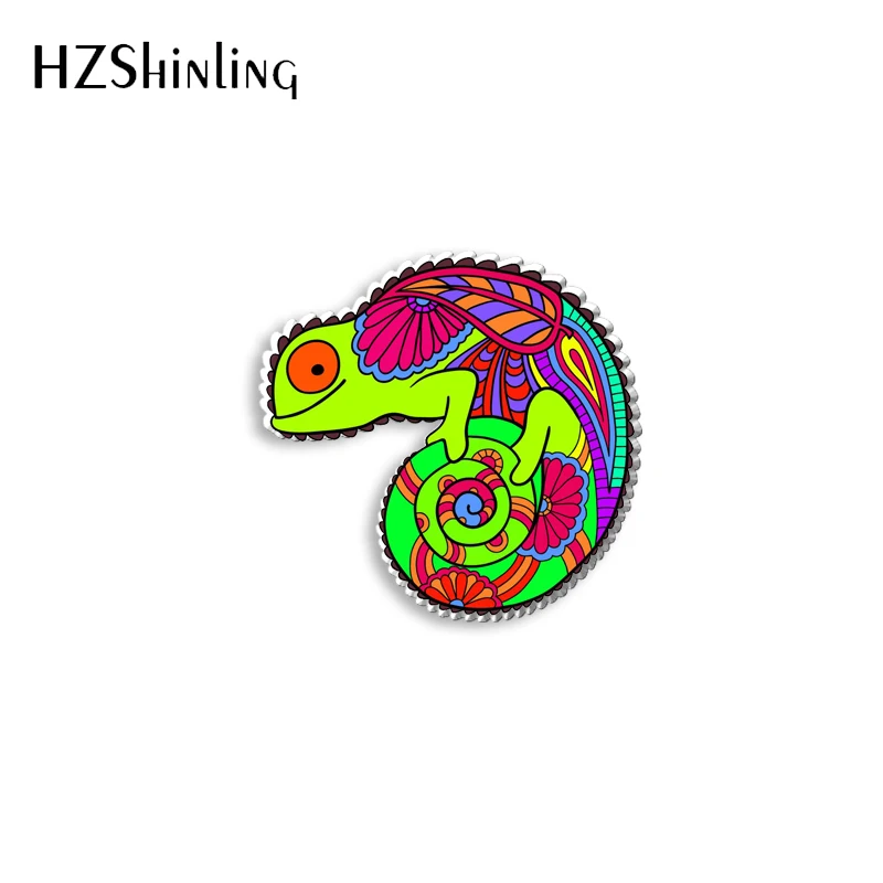 2023 New Arrival Fashion Colorful Forest Chameleon Animals Handmade Acrylic Badge Epoxy Acrylic Brooch Pins