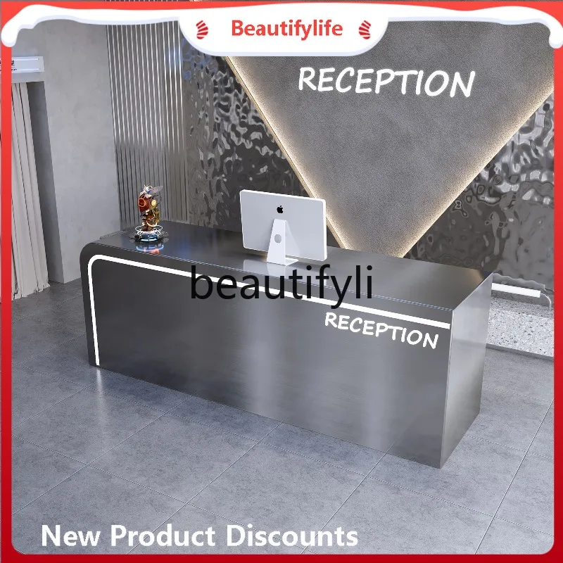 

E1001 ss Simple Modern Light Luxury Stainless Steel Cashier Counter for Clothing, Hair Salon, Beauty Salon Front Desk Reception