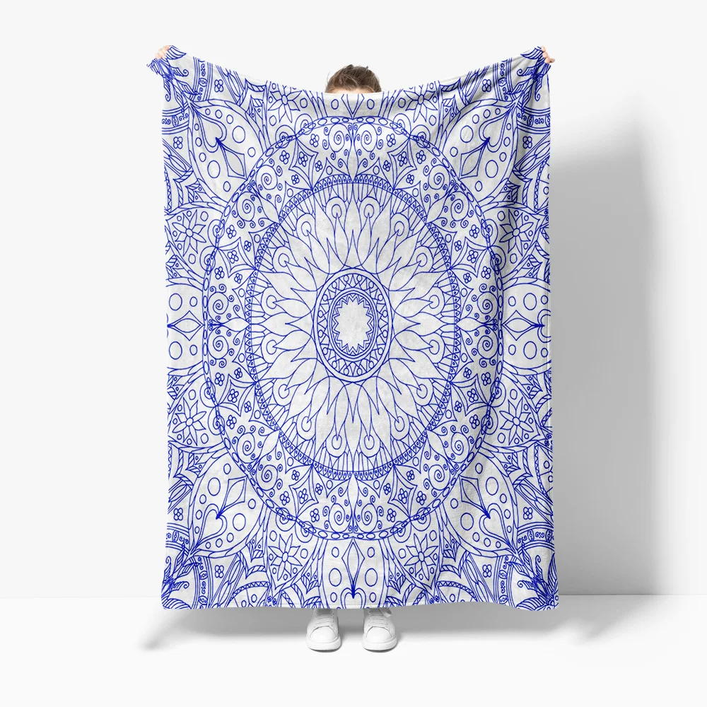

Синее хлопковое одеяло с принтом мандалы пейсли, постельное белье, чехол для дивана, декоративная подушка, подарок