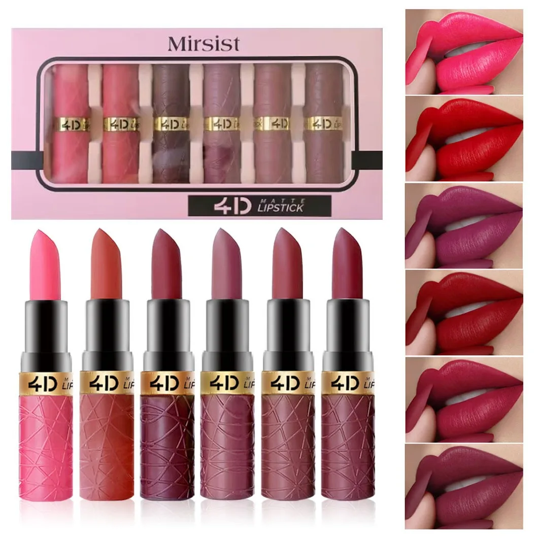 6Pcs 1Set Vibrant Matte Long-Lasting Lip Gloss Set Water-Resistant Perfect for All Skin Types Ideal For Valentines Day