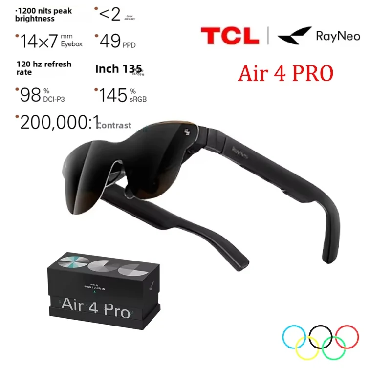 TCL RayNeo Air 4 PRO AR Glasses Macro-OLED Screen 3D Private Cinema 1200Nits First HDR10 Glasses for Phone Computer Game Machine