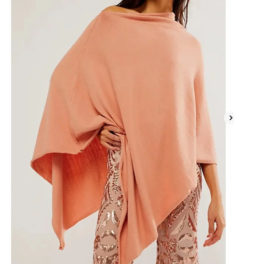 سترة كيب فضفاضة باللون الرمادي الفاتح للنساء بأكمام ثلاثة أرباع قبعات نسائية كاجوال بطبقات #1