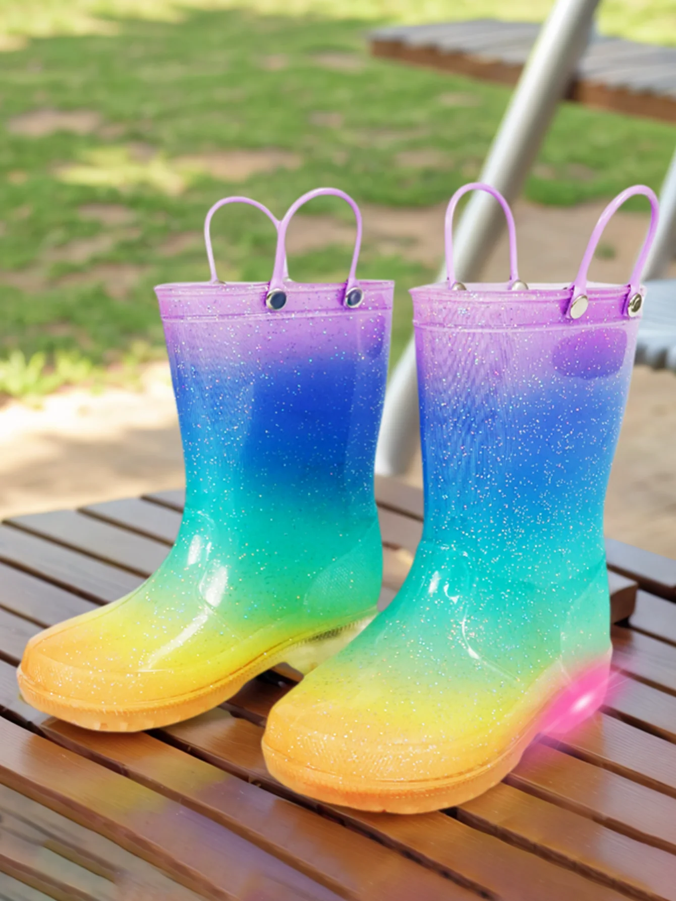 

Kids Rain Boots Gradient Purple Light-up Shoes, Waterproof Anti-slip Toddler Girls Rain Boots with LED Lights, Cute Fashion Rain