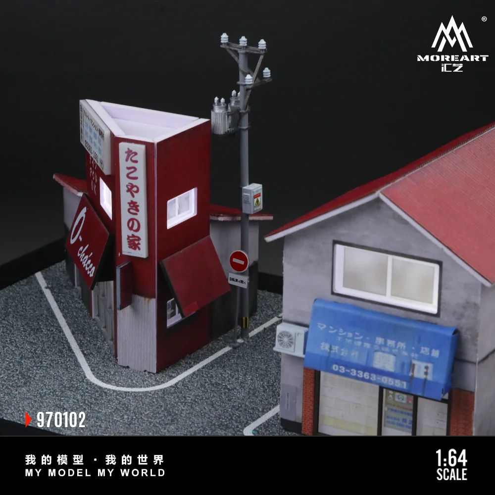 MoreArt 1:64 Takoyaki House Parking Scene Model,Parking Lot Diorama For Display&Collection