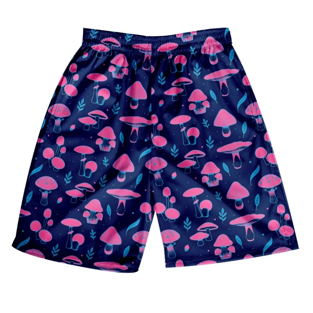 Psychedelic Mushroom Print Board Shorts For Men Neon Pattern Personality Drawstring Beach Shorts Summer Harajuku Short Pant