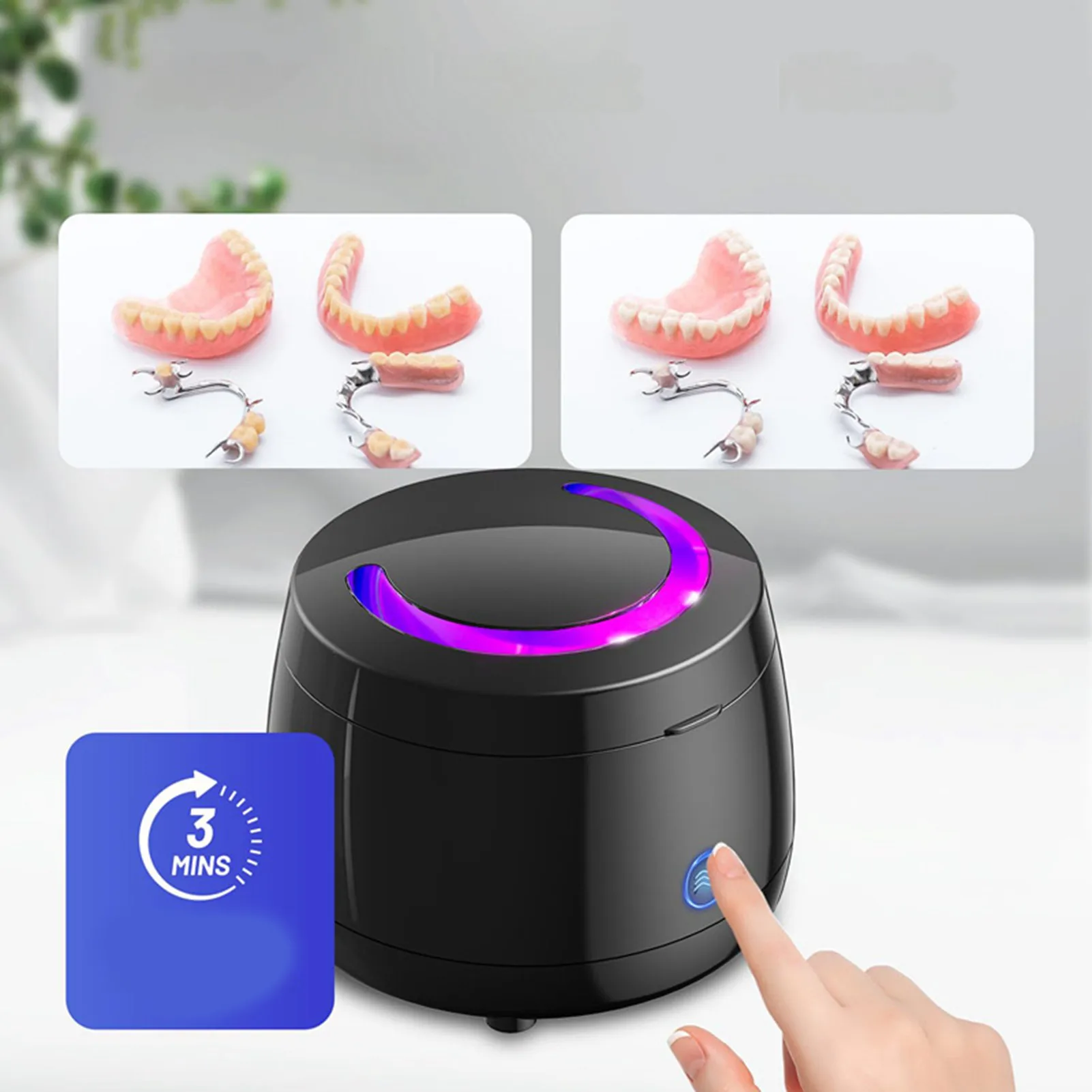Máquina de limpeza de jóias retentor limpador janela transparente versátil compacto 3 luzes uvc conveniente 360 °   Limpeza para casa
