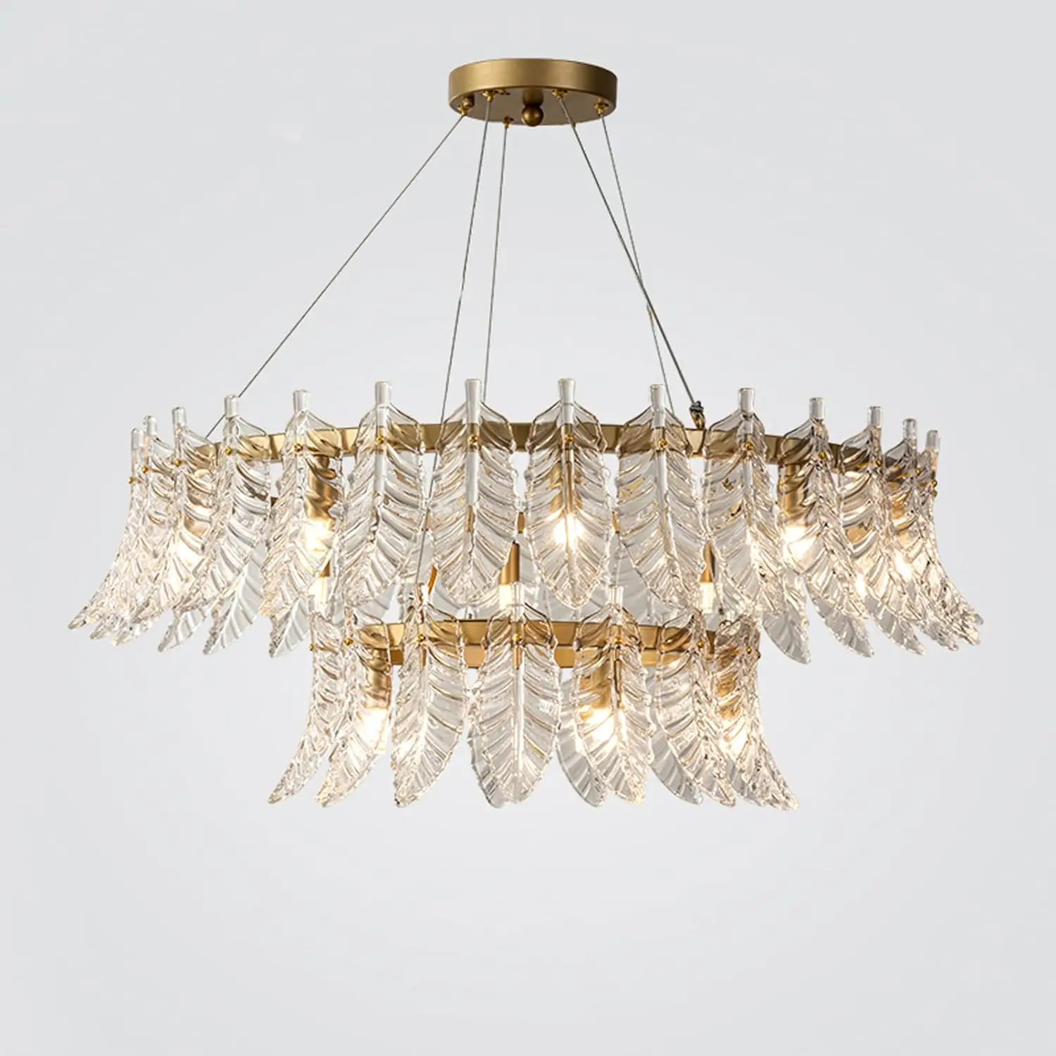 Light Luxury Glass Chandelier, Creative Leaf Chandelier,Rustic Vintage Metal Chandelier,for Dining Room,Bedroom,Living Room