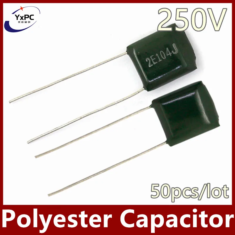 50pcs 250V Polyester Film Capacitor 2E104J 2E683J 2E333J 2E223J 2E103J 2E472J 2E332J 2E222J 2E152J 2E102J 1NF 3.3NF 4.7NF 10NF