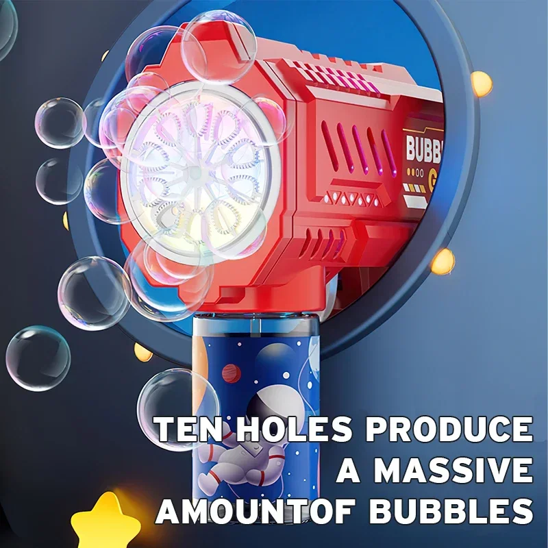 Pistolet à bulles entièrement automatique, Machine à bulles de fusée, souffleur automatique avec jouet liquide à bulles pour enfants, cadeaux de bulles de plage en plein air