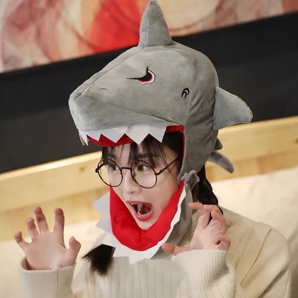 

Funny PP Cotton Doll Headgear Dinosaur Adult Shark Plush Dinosaur Hat Cartoon Kawaii Plush Shark Hat Party