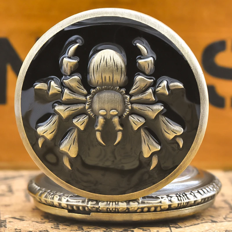 Steampunk 빈티지 청동 동물 거미 석영 주머니 시계 목걸이 펜던트 시계 체인 남성 여성 체인 선물