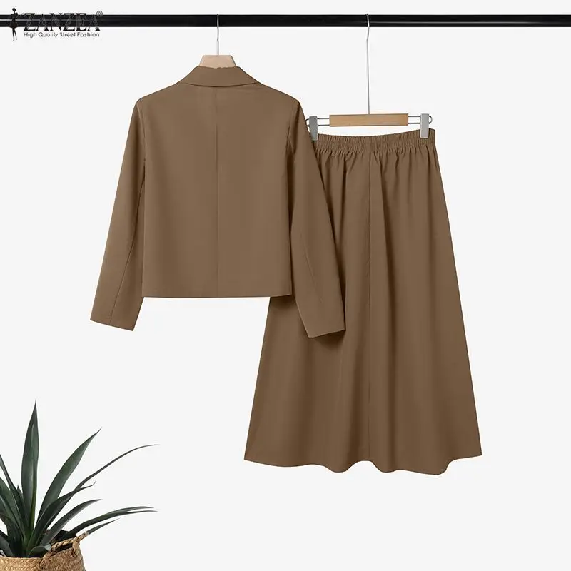 ZANZEA Elegant OL Women's Skirt Suits Long Sleeve Blazer Jackets & A-Line Pleated Skirts 2 Pieces Sets Outfits Woman Sets S-3XL image 3