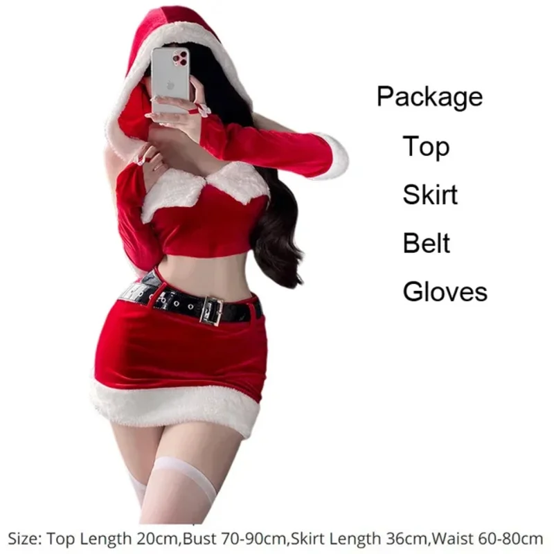 Christmas Female Santa Claus Series Costume Xmas Party Snow Elk Girl Red Dress Cloak Rope Unifrom Sexy Pajamas Cosplay