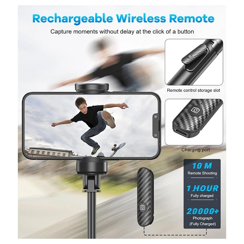 60Inch Cell Phone Tripod And Selfie Stick With Remote Control,For Cell Phones 4-7Inch Portable Smartphone Tripod Holder