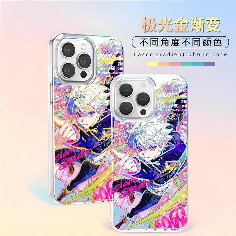 Anime GON·FREECSS Killua Zoldyck Phone Case for iPhone 11 12 13 14 15 16 17 Pro Max Plus Air Hunter Cartoon Aurora Laser Cover