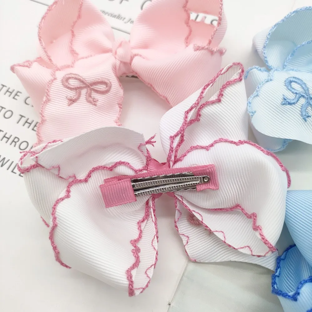 24pcs Baby Girl Frill Ribbon Hair Bows Hair Clips Solid Grosgrain Barrettes Hairpins Kids Headwear Bulk Pack