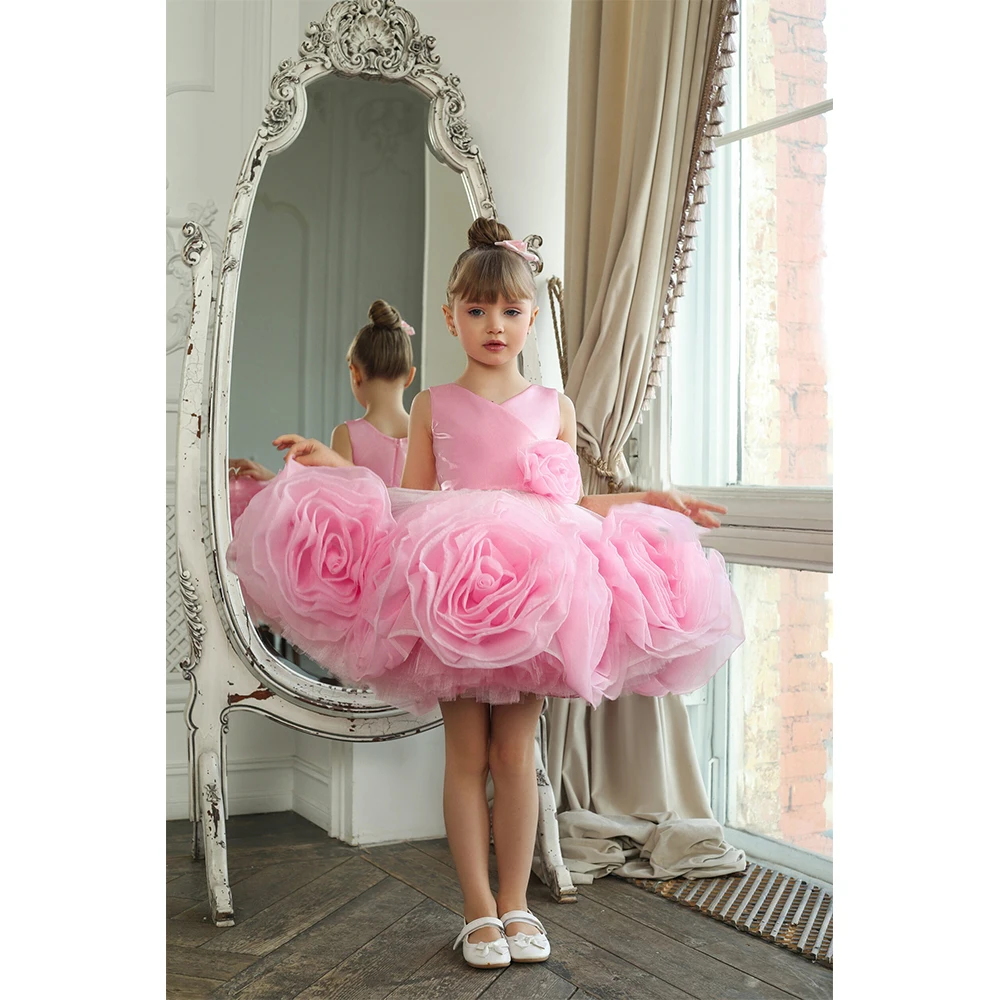 

MVOZEIN Baby Girl Dresses Pink 3D Rose Tulle Flower Girl Dress First Communion Dress Sleeveless Princess Dress for Wedding Party