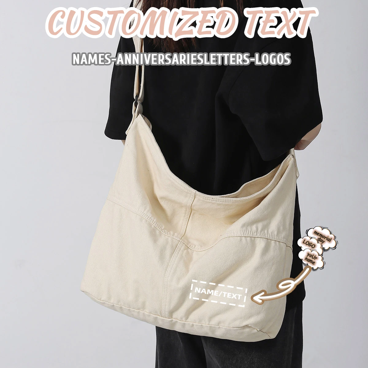 

Custom Logo Student Tote Bag 2026 New Trendy Fashion Bag for Women Casual Shoulder Bag Versatile Large Capacity Crossbody Bag Personalized DIY
