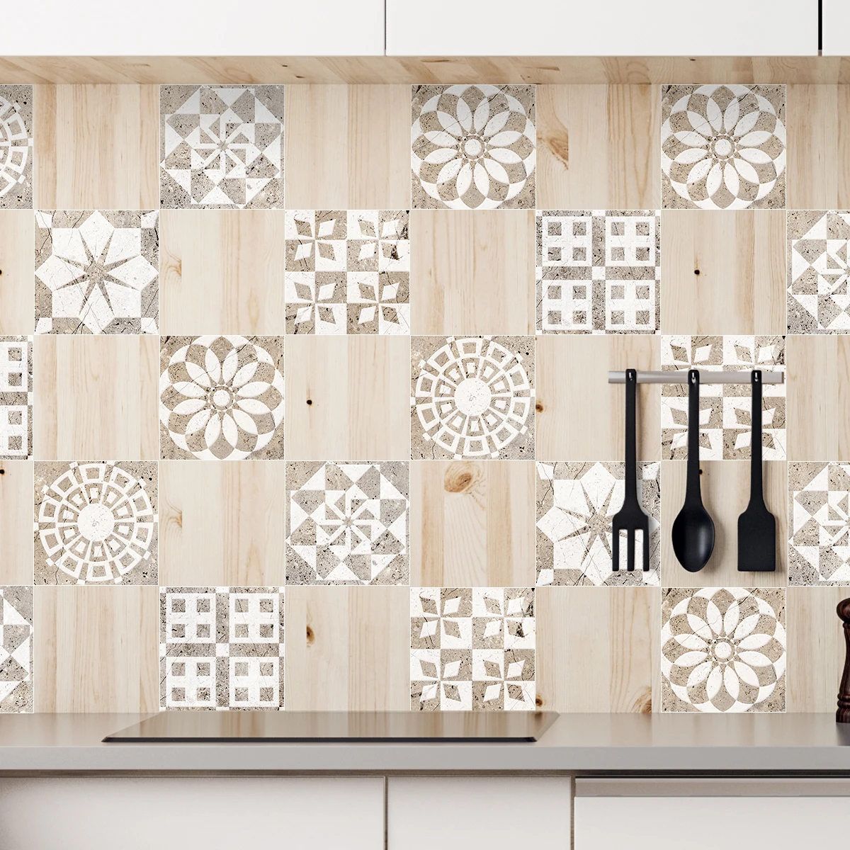 30pcs Self-Adhesive Waterproof Wall Stickers Black And White Patterns Home Decoration Wallpaper Tile Stickers Kitchen Bathroom
