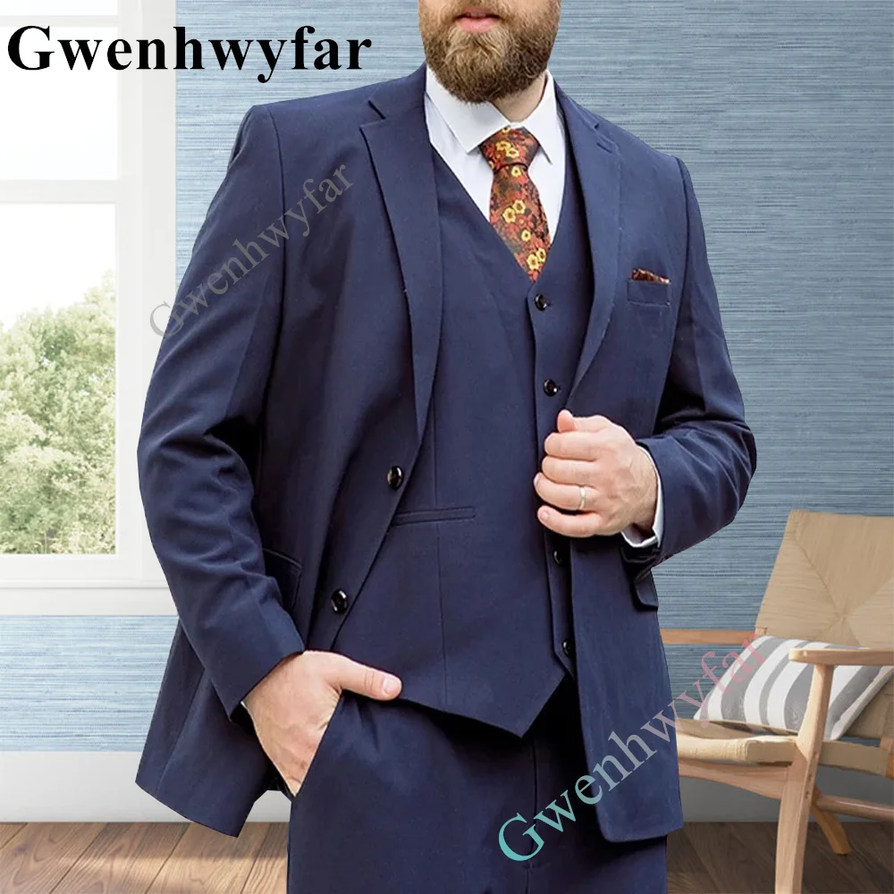 

Gwenhwyfar Men's 3-Pieces Navy Suit Notch Laple Slim Fit Formal Dress Regular Wedding Party Houndstooth Plaid Blazer Jacket