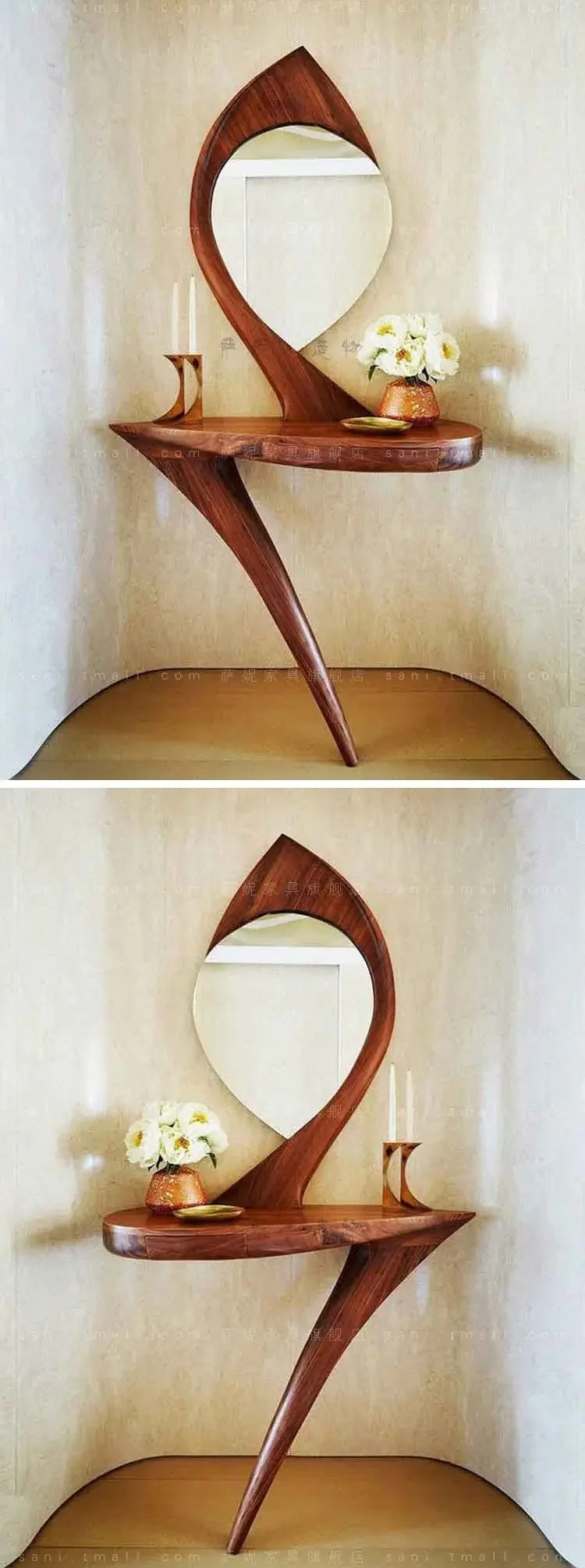 

Artistic curve dresser, home feng shui entrance table, wall hanging, solid wood entrance mirror