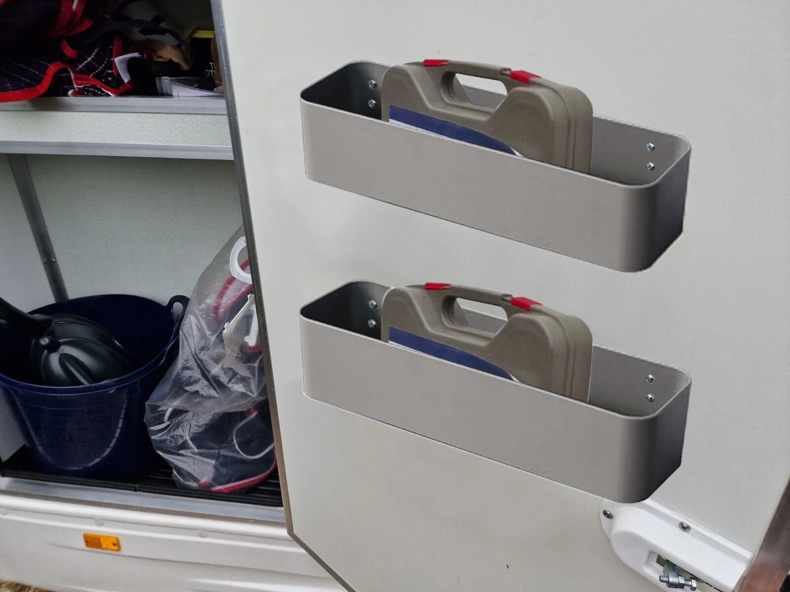 

2PCS Caravan Storage Pocket Boxes Tool Storage Van Racking Ratchet Strap Universal Automotive Rear Cargo Rack RV Accessories