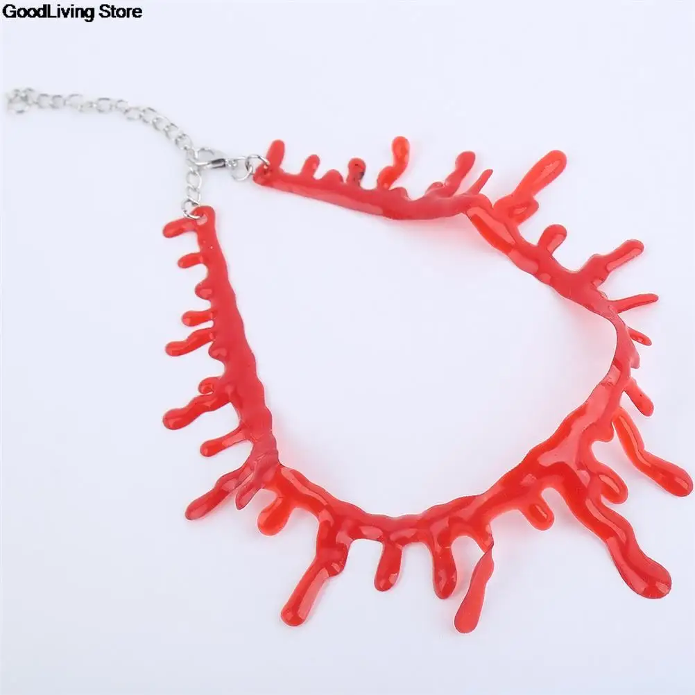 1X 32cm Horror Blood Drip Necklace Fake Blood Vampire Fancy Choker Costume Red Necklaces Party Halloween Decoration Accessories