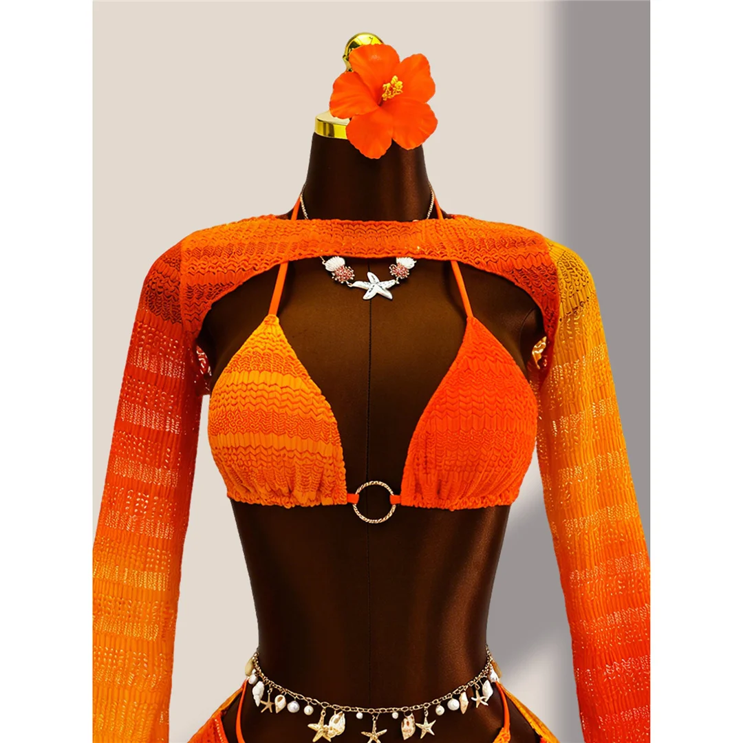 4-teiliges Bikini-Set mit Überwurfrock, Farbverlauf, Damen-Badebekleidung, Badeanzug, Badebekleidung, Badeanzug, Schwimmbekleidung V8303 – Detail 7
