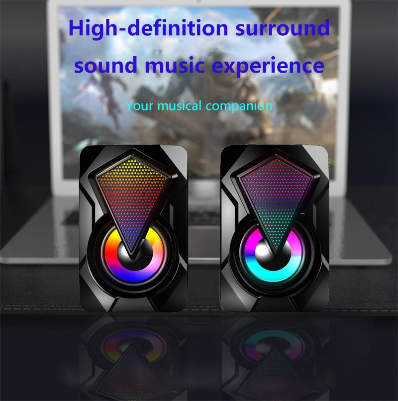 New RGB PC Speakers with Enhanced Bass USB Powered Desktop Mini Soundbar for Computer/Laptop Cool LED Lights Plug and Play view 6