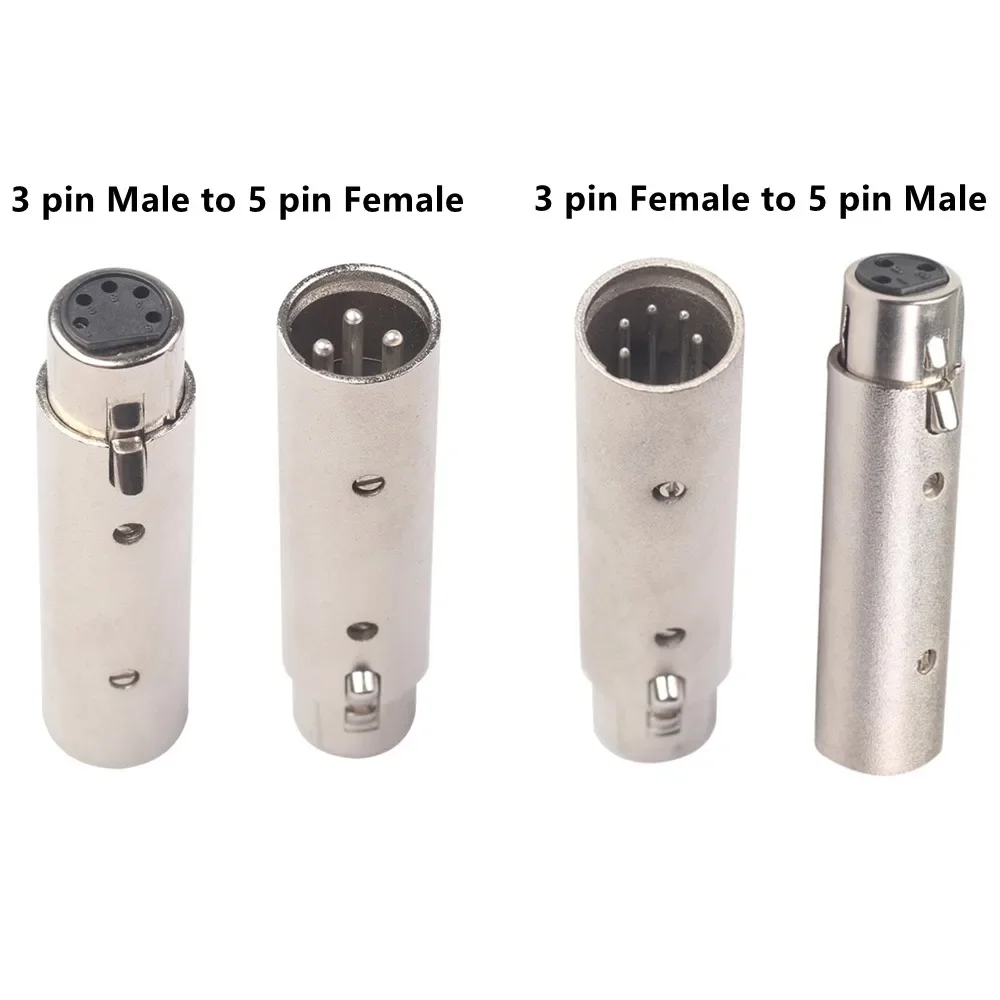 3 Pin To 5 Pin Converter 3 Pin XLR To 5 Pin DMX Or 5 To 3 Converter 73mm XLR 5 To 3 Adaptor Connector Replace Replacement Silver