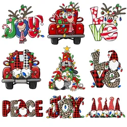 Christmas Gnome Deer Santa Cute Patches for Clothes Heat Transfer Thermal Stickers DIY Kids T shirt Iron on for Women Appliqued