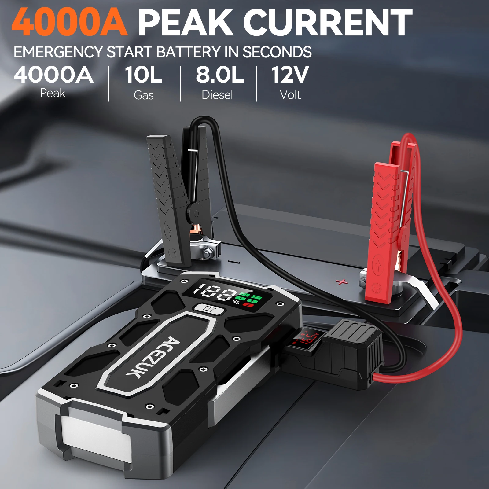 5000A Car Battery Jump Starter Jump Box Portable Car Jump Starter Battery Pack with Extended Smart Jumper Cable