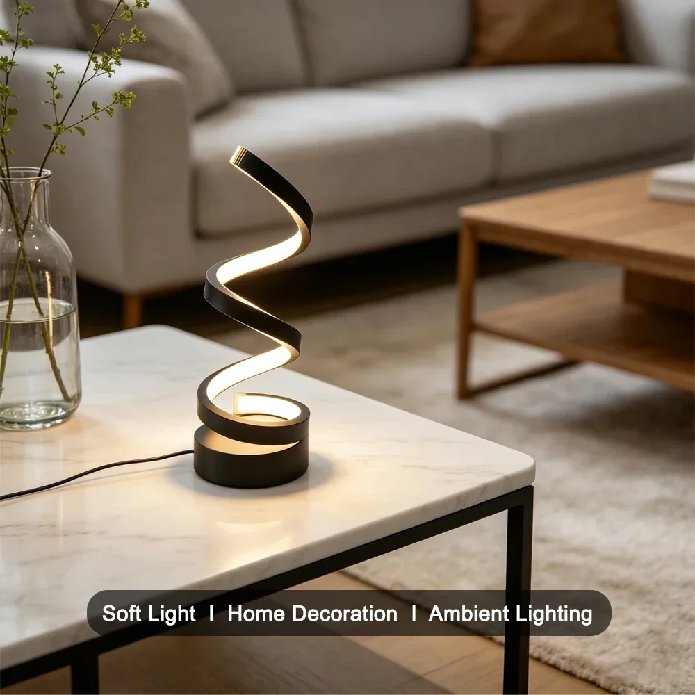 LED Spiral Dimmable Table Lamp Suitable for Living Room Bedroom Study Adjustable Brightness Bedside Lamp for Office and Home Use