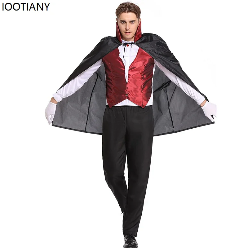 

Halloween Vampire Cosplay Costume Bloodthirsty Duke Top With Cloak Medieval Theme Performance Costumes Carnival Party Dress Up