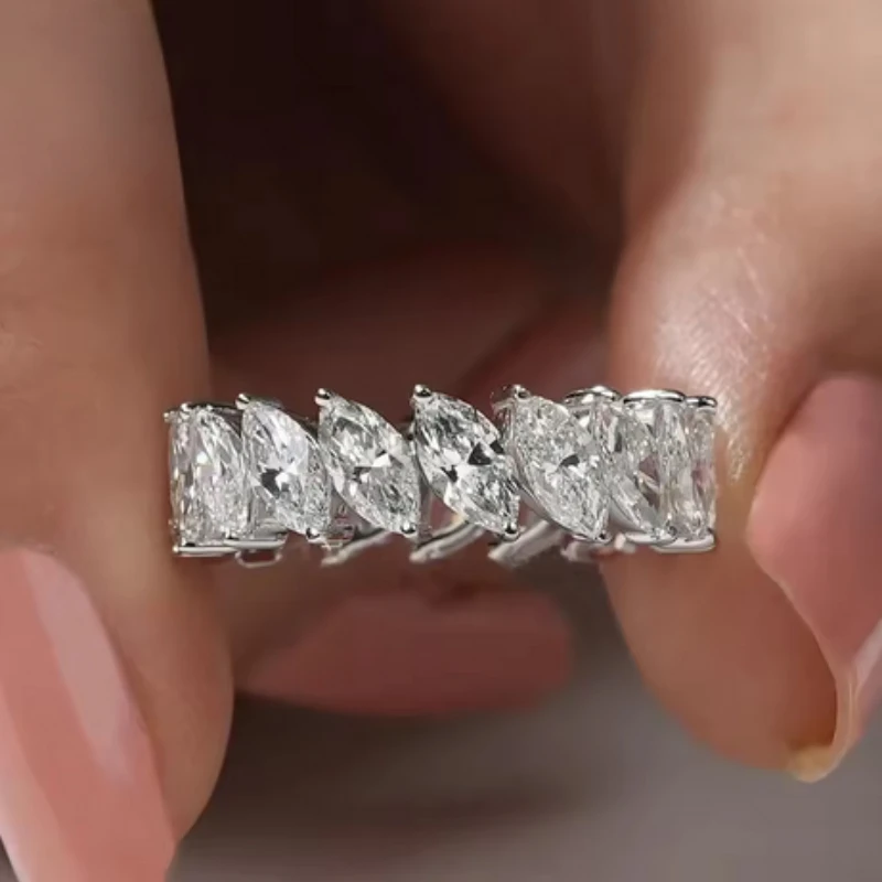 Marquise Cut Moissanite Eternity Ring S925 Silver Hiphop Diamond Rings for Women men Wedding Fine Jewelry