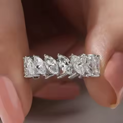 Marquise Cut Moissanite Eternity Ring S925 Silver Hiphop Diamond Rings for Women men Wedding Fine Jewelry