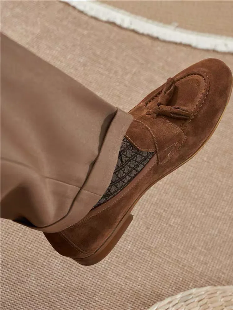 

Retro Briti Sle Men's Bean oes Fringed Slip-On Loers Casual Leather Slip-On Leisure Rubber Bot Flat Heel round Toe