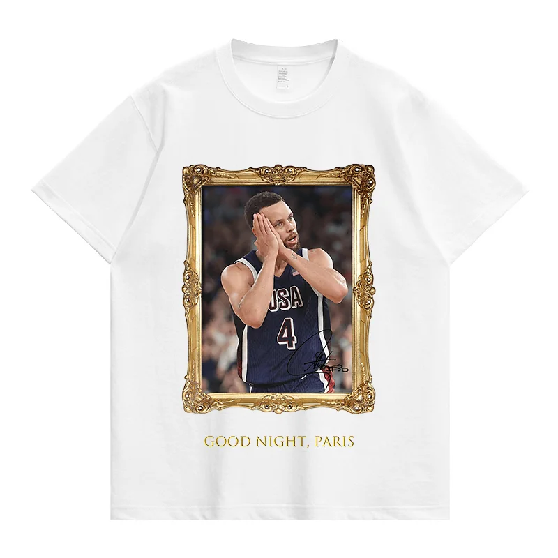 Stephen Curry Good Night Paris T-Shirt Boys Aesthetic Clothing Basketball Comfortable Breathable T-Shirt Fans Clothing