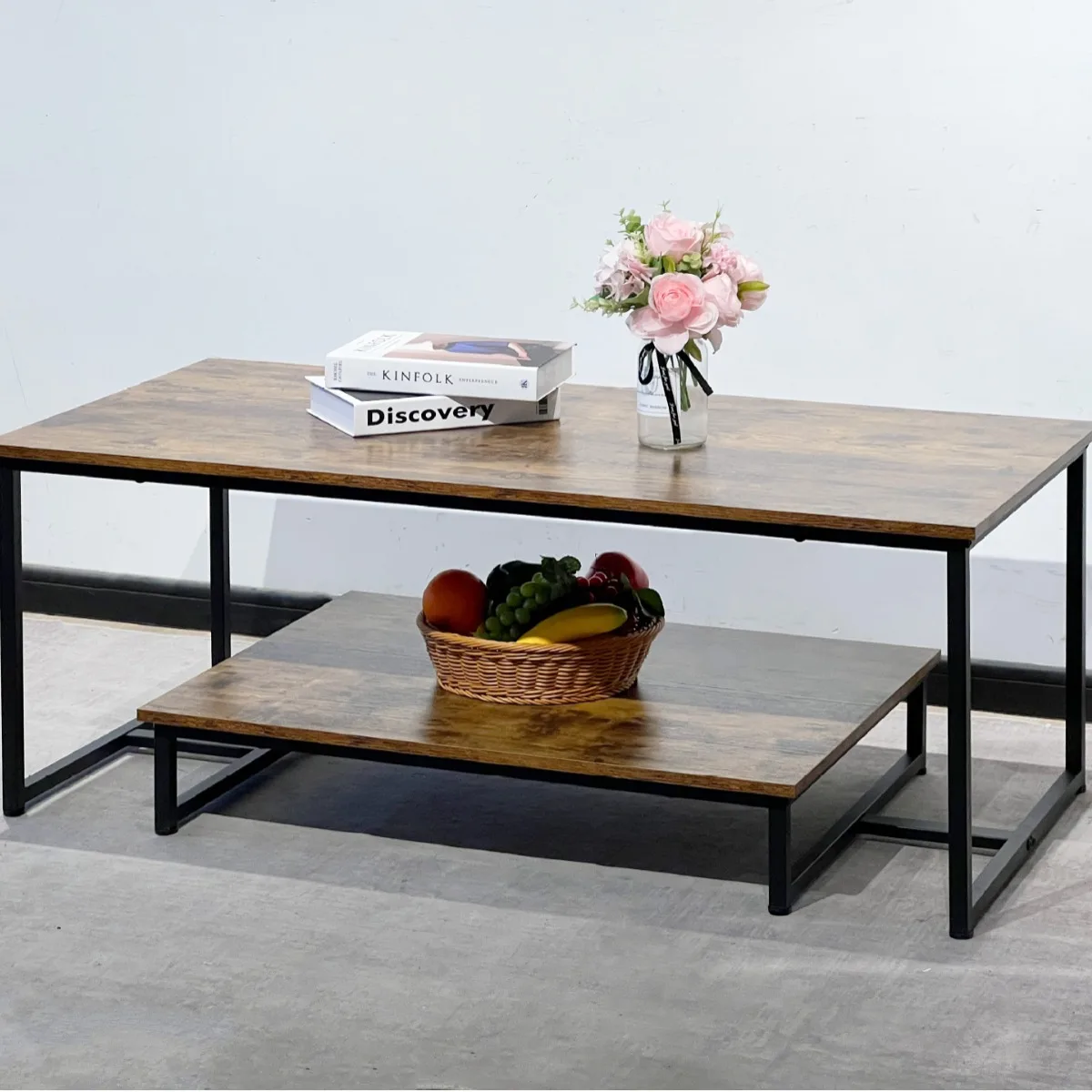 

Living room coffee table iron wood structure coffee table iron wood furniture set custom