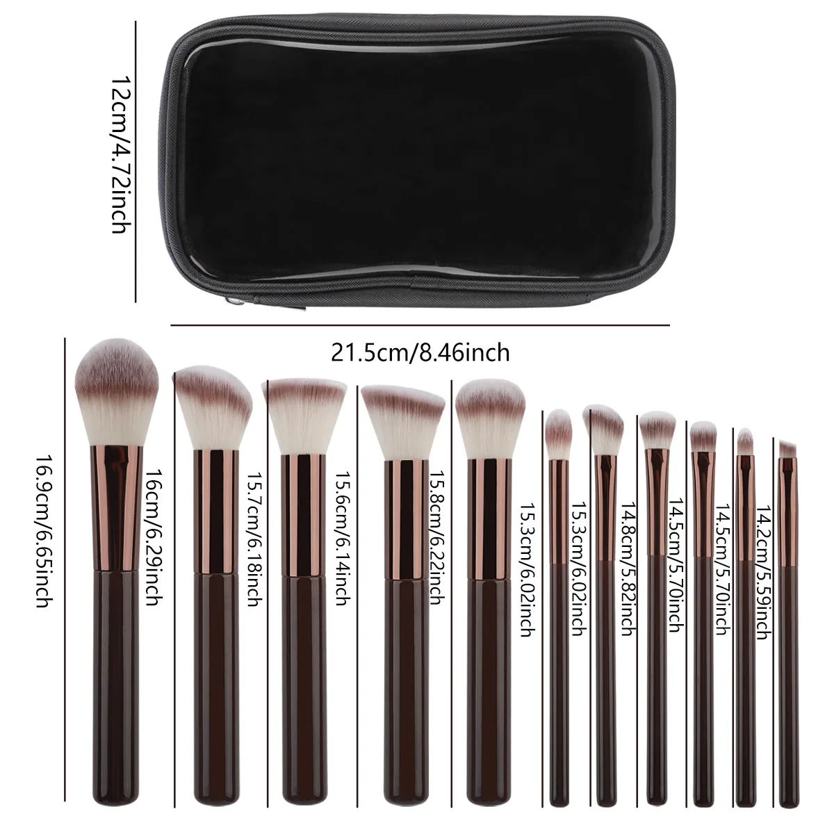 11 stuks make-upborstel aluminium buis hoogwaardige poeder blusher borstel foundation borstel gezichtsmake-up gereedschap met ritssluiting opbergtas