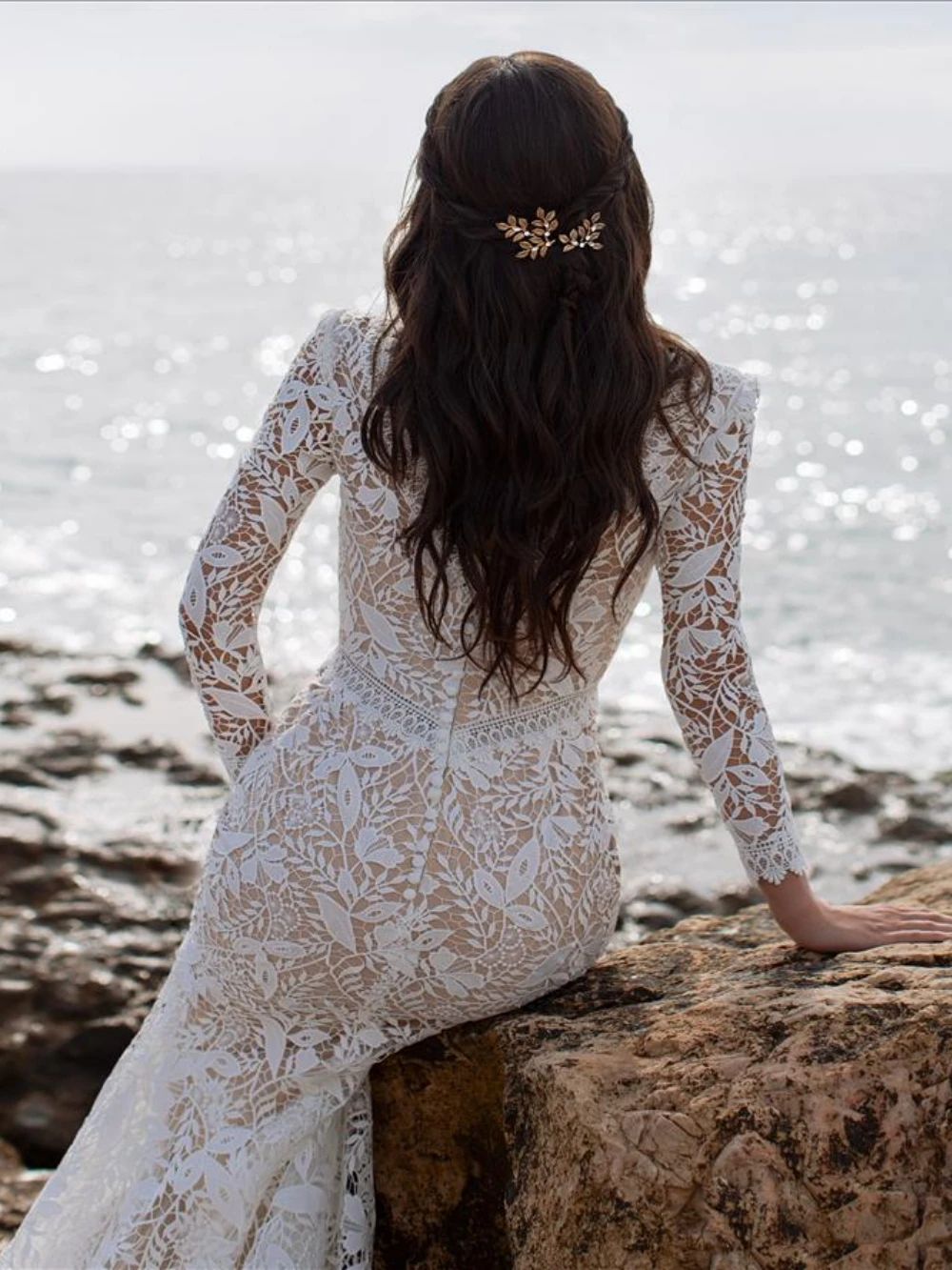 Vestido De novia largo con escote en V profundo, traje De novia clásico con apliques De encaje, elegante, para playa, 2024