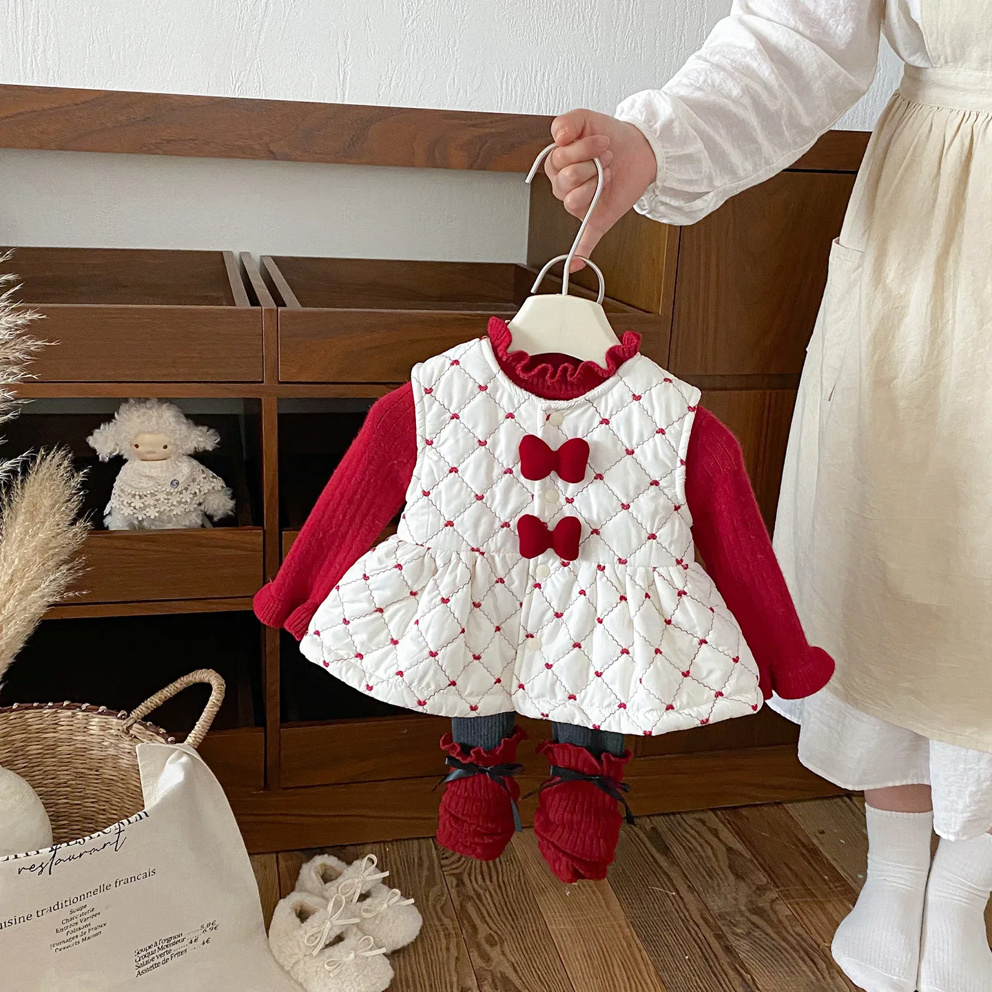 

Kids Baby Girl 3PCS Set Winter Butterfly Bow Thick Toddler Girl Dress+solid Knit Newborn Girl Sweater+mid Infant Girl Leggings