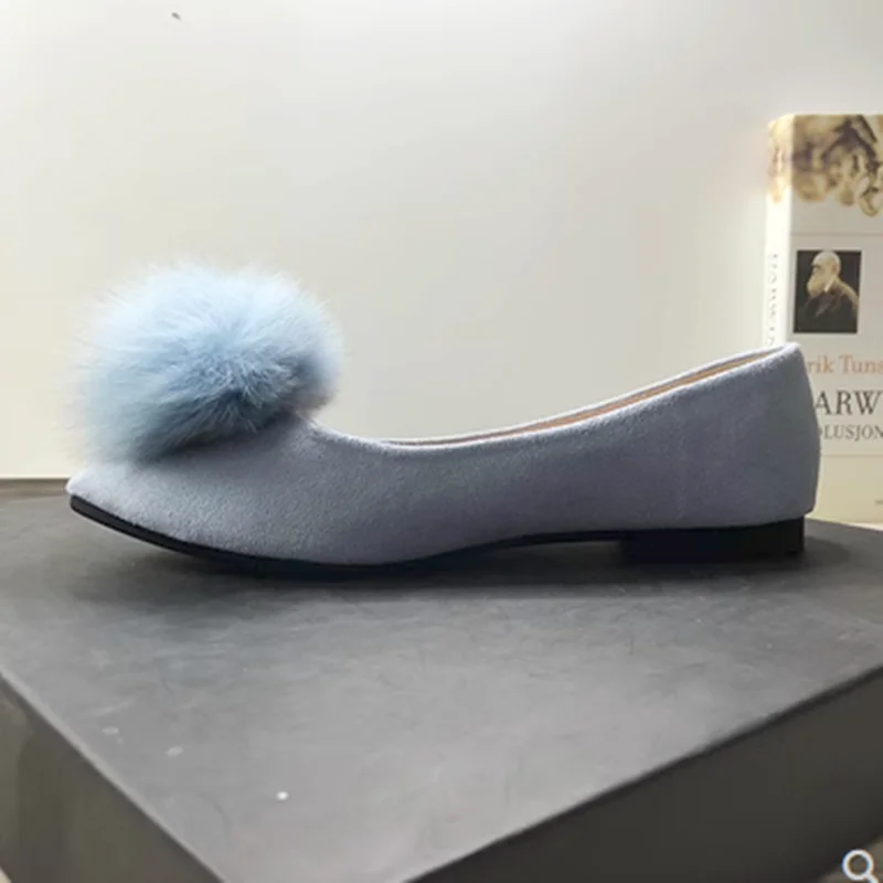 Women Novelty Flock Royal Blue Hairy Balls Cute Slip-On Blue Green Red Comfortable Moccasines 32-44 27cm 2023 New Arrivals Flats