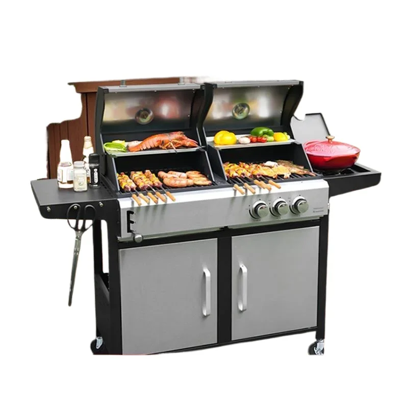 Family Villa Outdoor Camping Gas Charcoal Stove Large American Oven Charcoal Gas BBQ Carbon Oven