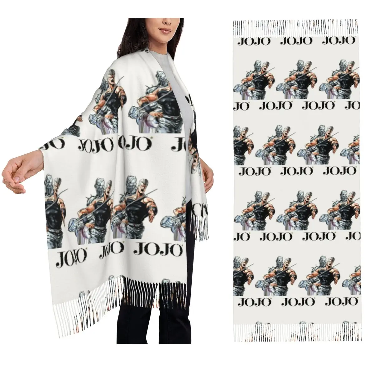 Jojos Bizarre Adventure Polnareff Scarf Tassel Scarves Women Soft Warm Shawls and Wraps Large Fall Winter Shawl Wrap